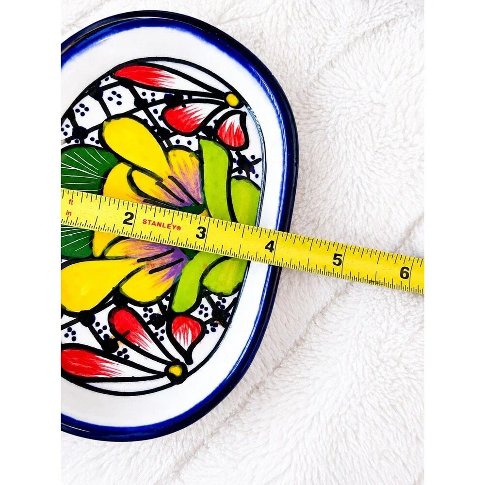 ALBA Mexico Multicolor Floral Hand-Painted Ceramic Soap Dish 6x4 Mexican Pottery